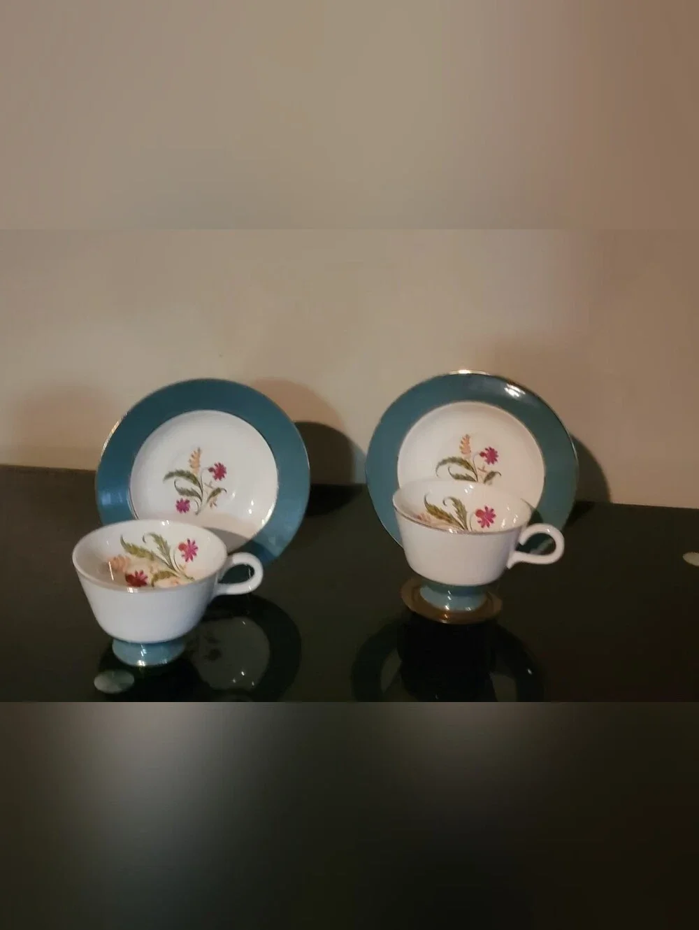 SET OF 2 HOMER LAUGHLIN EGGSHELL  White Floral Porcelain Teacups and Saucers Set